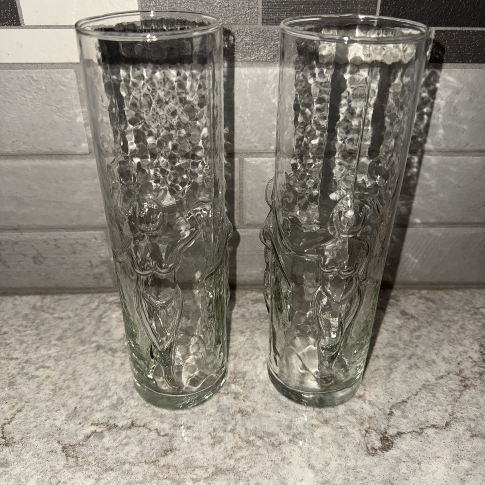 Set 2 Vintage Libbey La Femme Naked Lady Tall Highball Tumbler Glass 8.75 Inch